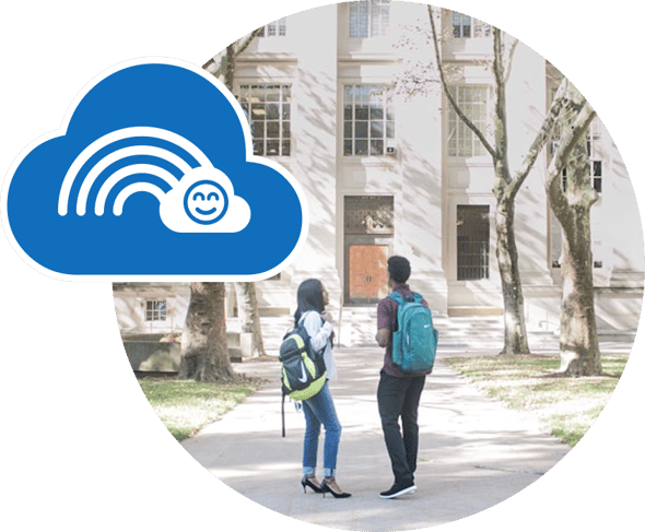 rainbow and cloud icon with student image rainbow and cloud icon with student image