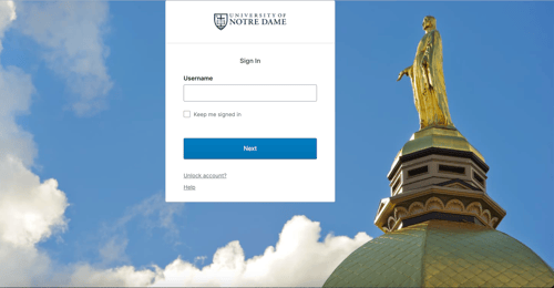 Notre Dame Login Screen